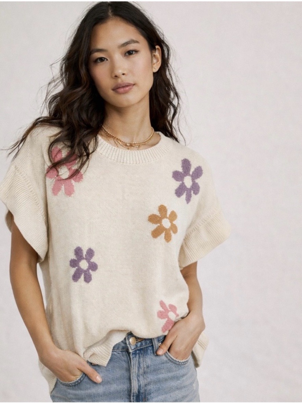 Gorgeous Italian Floral Knit Cream Top
